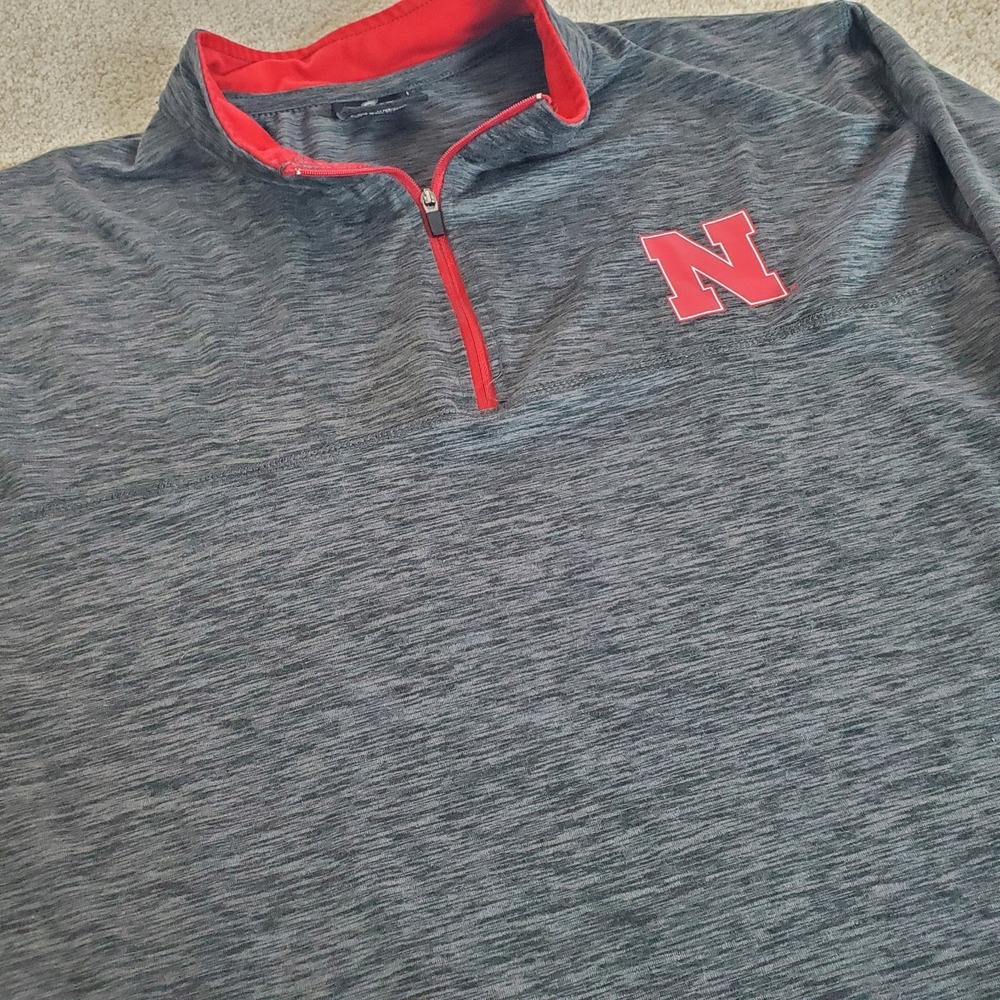 Nebraska Huskers‎ Pullover 1/4 Zip Size L Large Heather Gray Long Sleeve